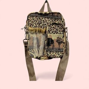 Vintage 90s leopard safari tapestry camera bag crossbody travel festival